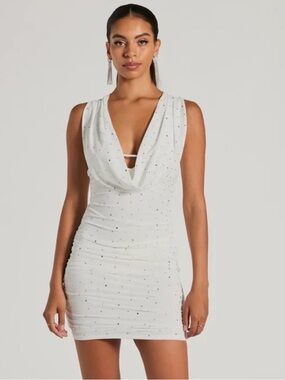 Windsor NWT Speechless Admirers White Mesh Bodycon Mini With Rhinestones S